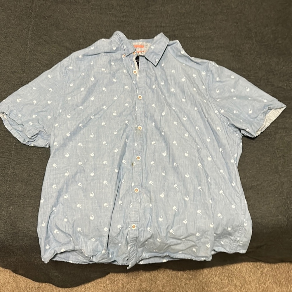 XL Slim-Fit Denim&Flower Casual Button Up
